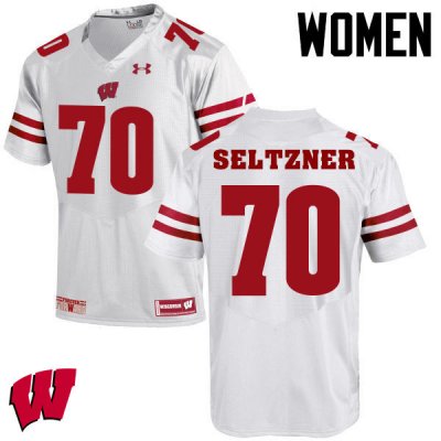 Women's Wisconsin Badgers NCAA #70 Josh Seltzner White Authentic Under Armour Stitched College Football Jersey LU31G18SN